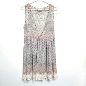 Mauve Anthropologie  Sz M floral Coastal Beachy Sheer Flowy Preppy midi dress